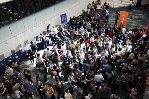 Large gathering of people in a convention space