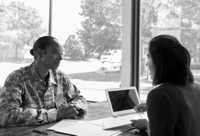 Military member completing job interview